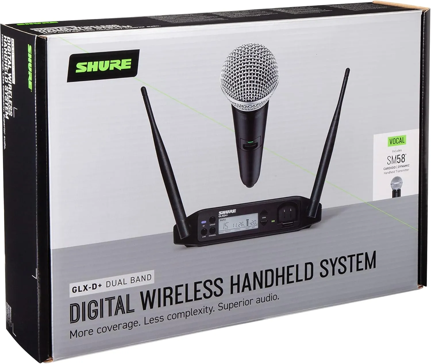 Shure GLXD24 /SM58 Dual Band Pro Digital Wireless Microphone System - 12-Hour Battery Life, 100 ft Range | SM58 Handheld Vocal Mic, Single Channel Receiver (GLXD24 /SM58-Z3)