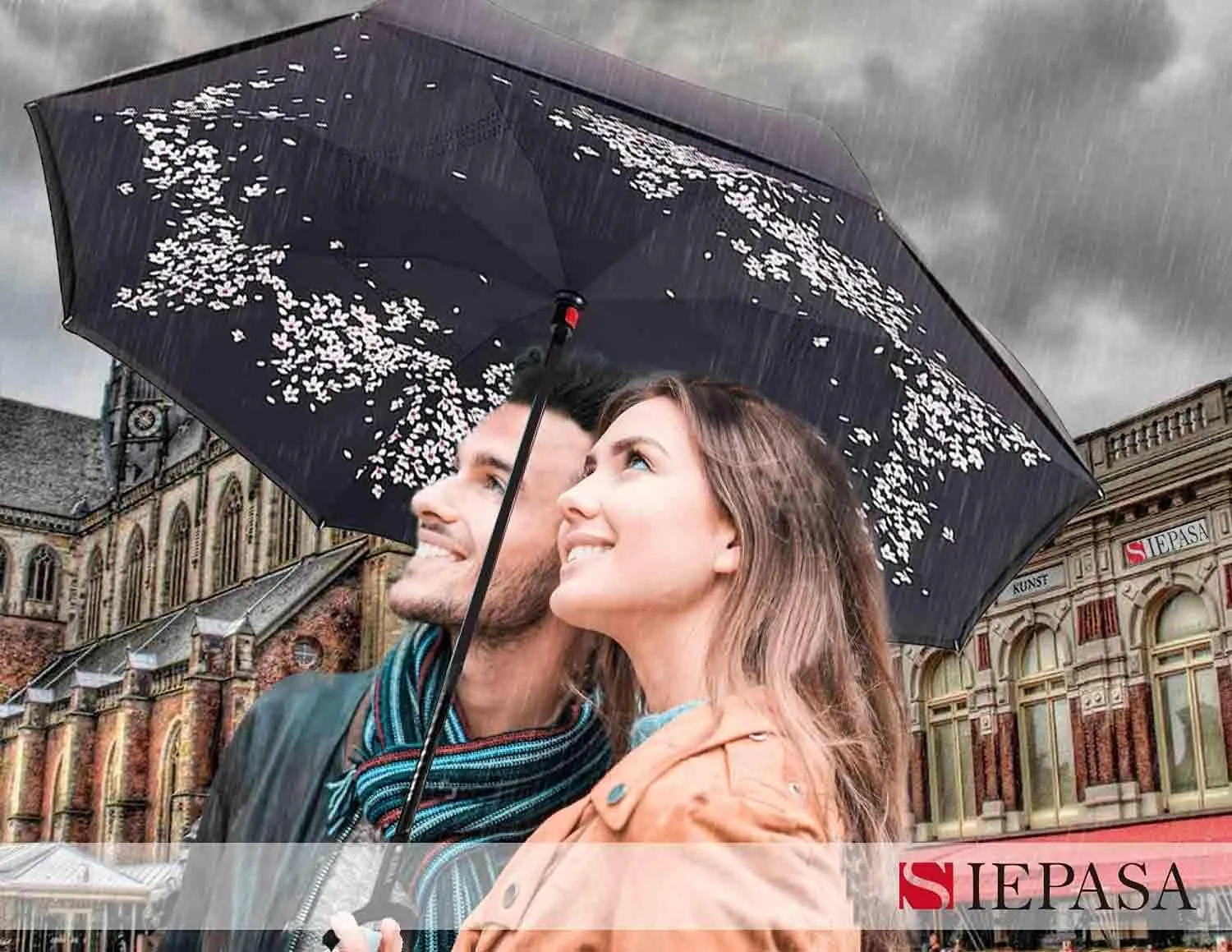 SIEPASA 49/56 Inch Inverted Reverse Upside Down Umbrella, Extra Large Double Canopy Vented Windproof Waterproof Stick Golf Umbrellas with C-shape Handle.