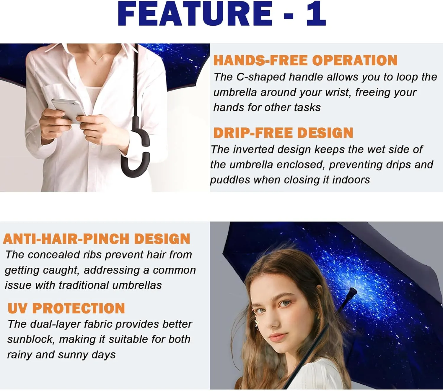 SIEPASA 49/56 Inch Inverted Reverse Upside Down Umbrella, Extra Large Double Canopy Vented Windproof Waterproof Stick Golf Umbrellas with C-shape Handle.