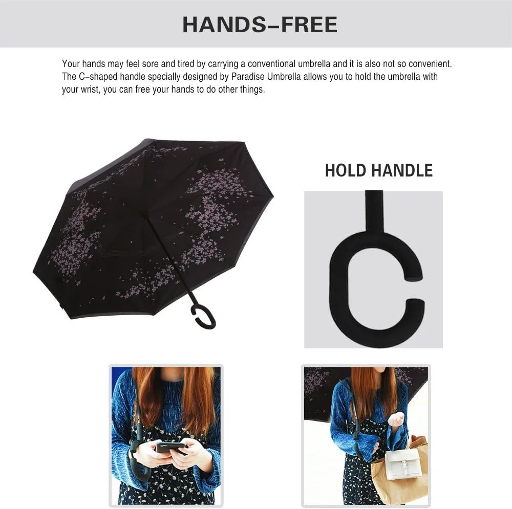 SIEPASA 49/56 Inch Inverted Reverse Upside Down Umbrella, Extra Large Double Canopy Vented Windproof Waterproof Stick Golf Umbrellas with C-shape Handle.