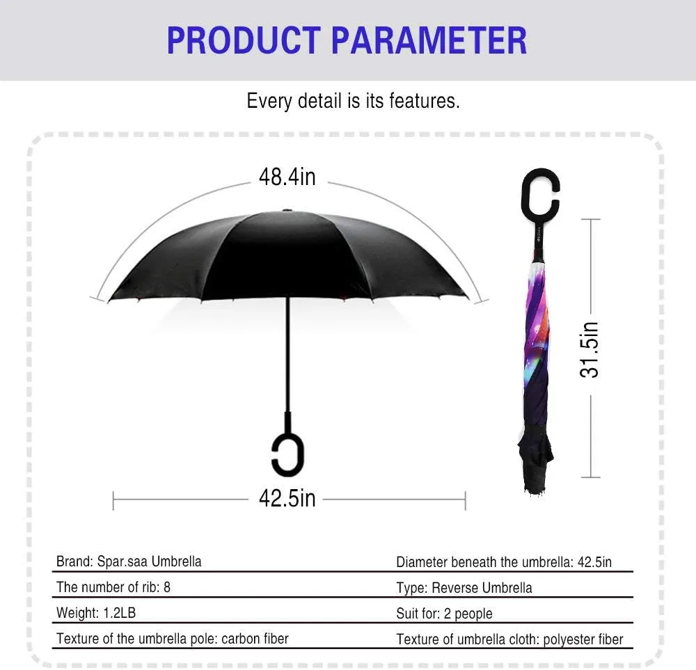 SIEPASA 49/56 Inch Inverted Reverse Upside Down Umbrella, Extra Large Double Canopy Vented Windproof Waterproof Stick Golf Umbrellas with C-shape Handle.