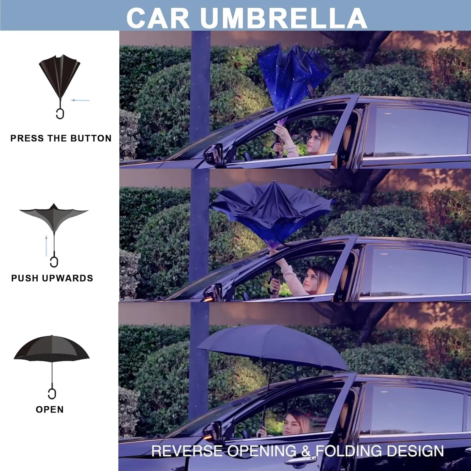 SIEPASA 49/56 Inch Inverted Reverse Upside Down Umbrella, Extra Large Double Canopy Vented Windproof Waterproof Stick Golf Umbrellas with C-shape Handle.