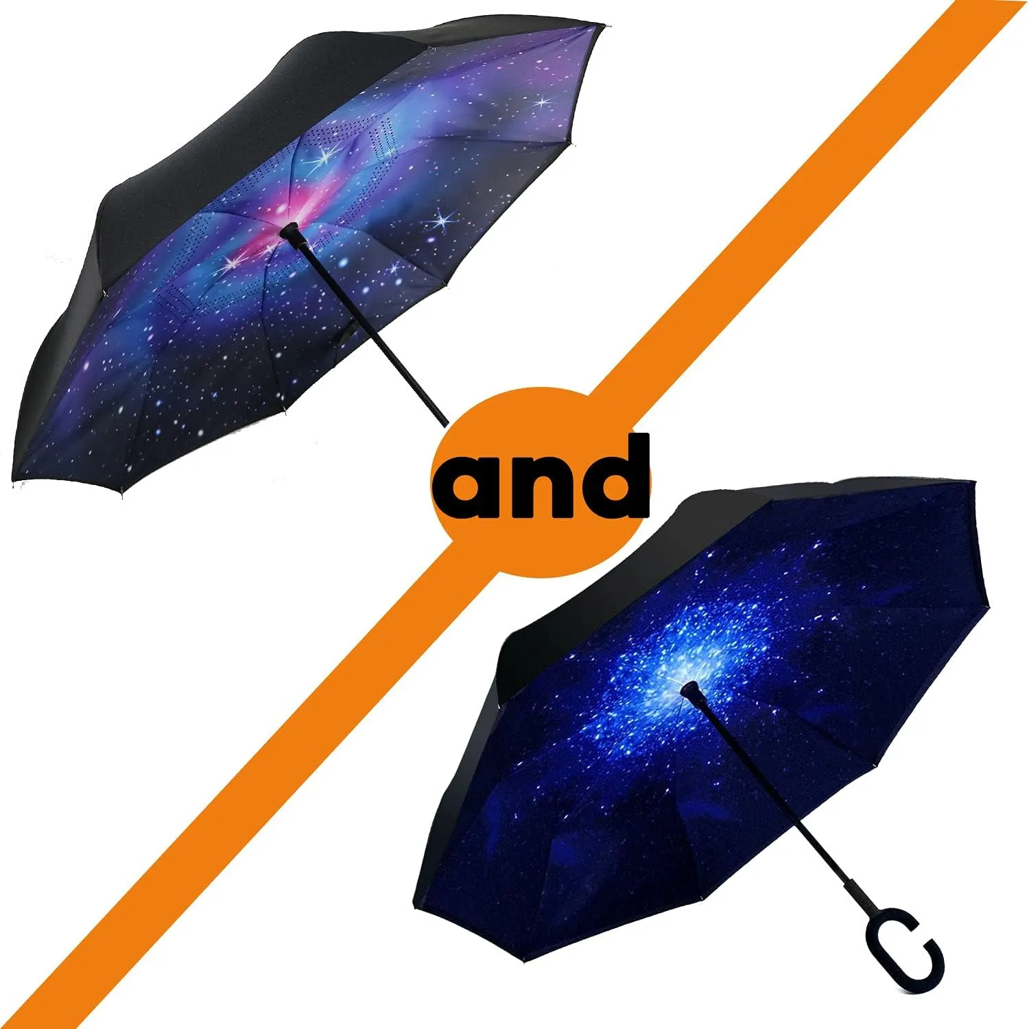 SIEPASA 49/56 Inch Inverted Reverse Upside Down Umbrella, Extra Large Double Canopy Vented Windproof Waterproof Stick Golf Umbrellas with C-shape Handle.