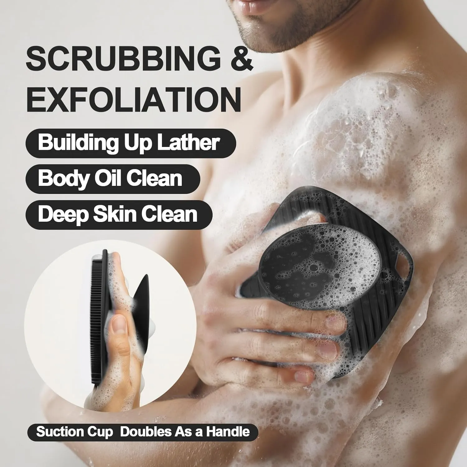 Silicone Body Scrubber, Gentle Texture Exfoliating Body Scrubber for Men and Women On Sensitive Skin, Soft Scrubber Produces Rich Form and Builds Up Lather, Getting a Deep Skin Clean (Black)