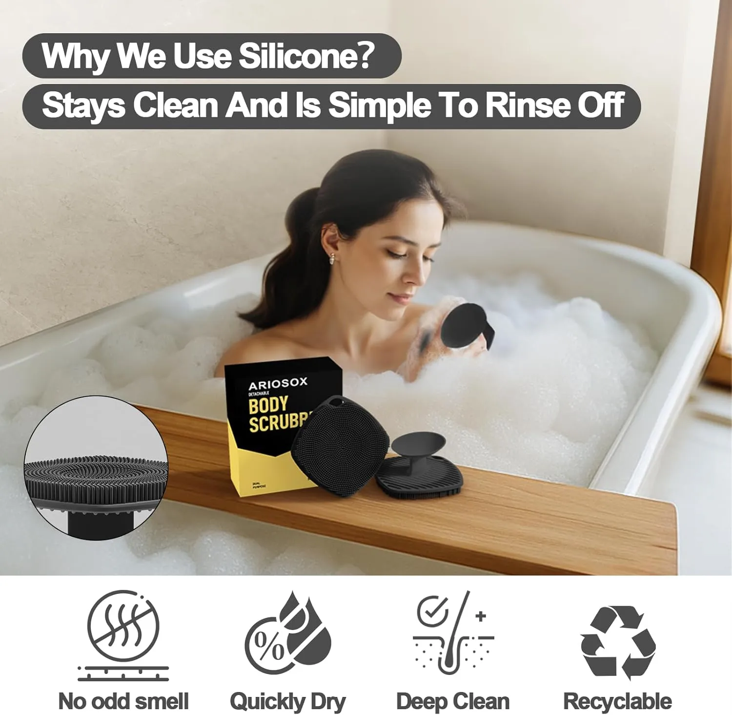 Silicone Body Scrubber, Gentle Texture Exfoliating Body Scrubber for Men and Women On Sensitive Skin, Soft Scrubber Produces Rich Form and Builds Up Lather, Getting a Deep Skin Clean (Black)