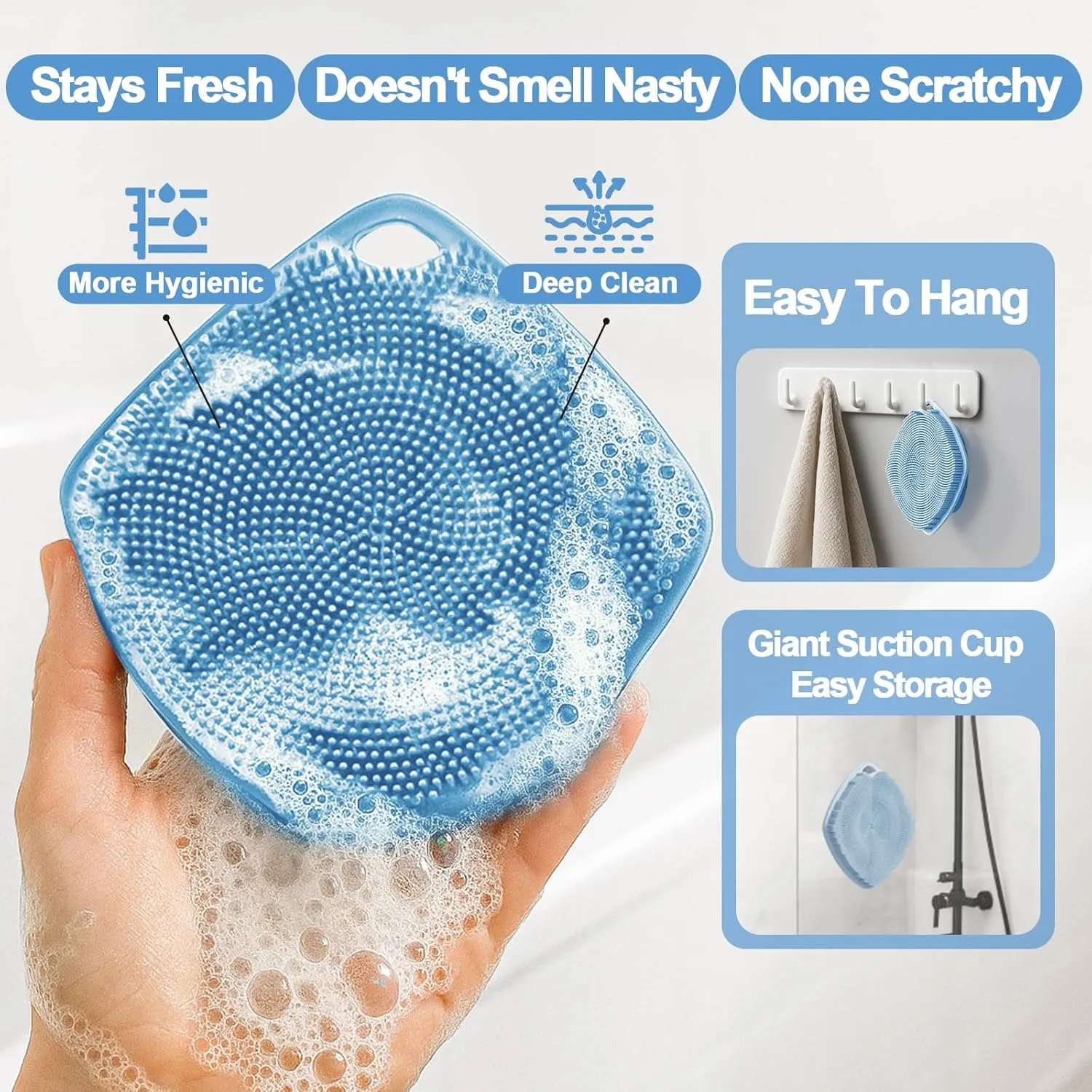 Silicone Body Scrubber, Gentle Texture Exfoliating Body Scrubber for Men and Women On Sensitive Skin, Soft Scrubber Produces Rich Form and Builds Up Lather, Getting a Deep Skin Clean (Blue)