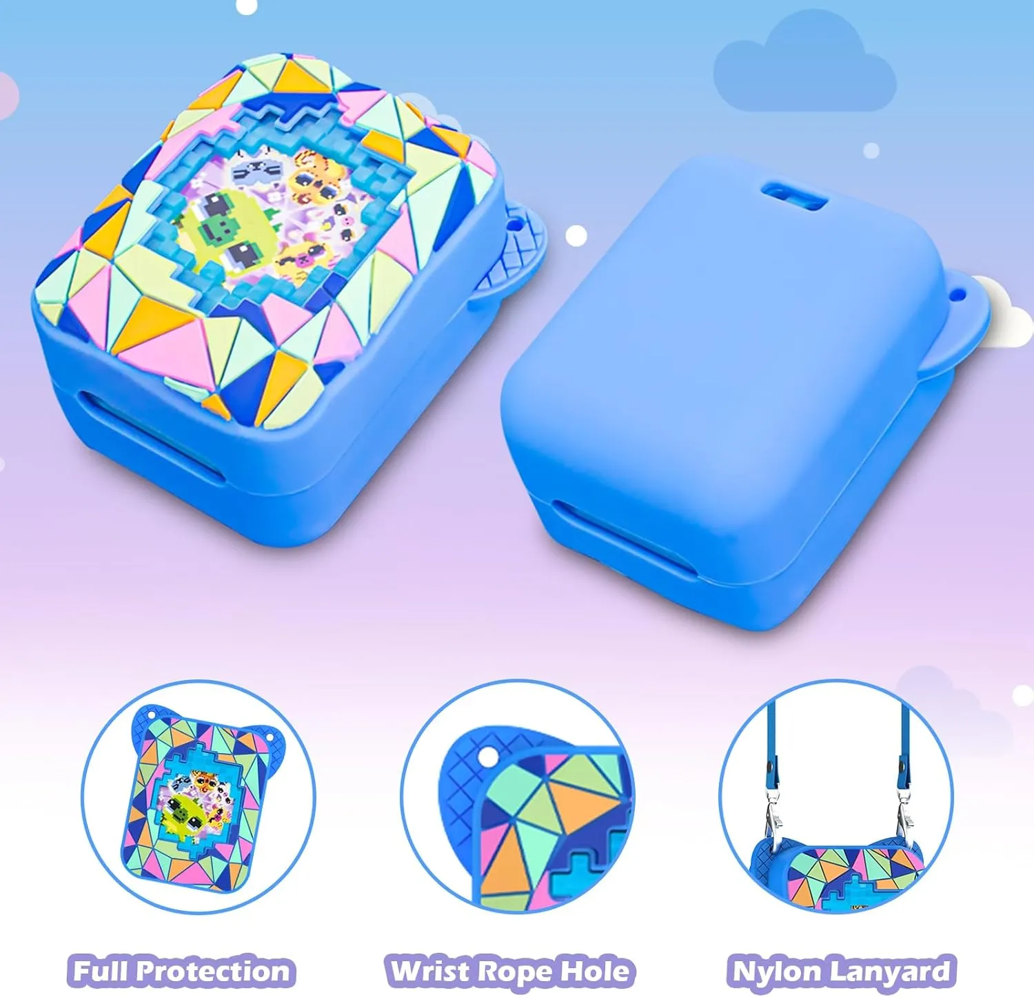 Silicone Cover Case for Bitzee Magicals Interactive Toy Digital Pet and Case,Case with Lanyard,Protective Case Holder Skin for Bitzee Virtual Electronic Pets for Girls & Boys Blue