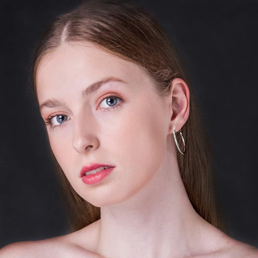 Silver Hoop Earrings for Women, Fashion Lightweight CZ Cubic Zirconia Rhinestone Hoops Gifts White Gold Rose Gold Plated 35mm - 45mm