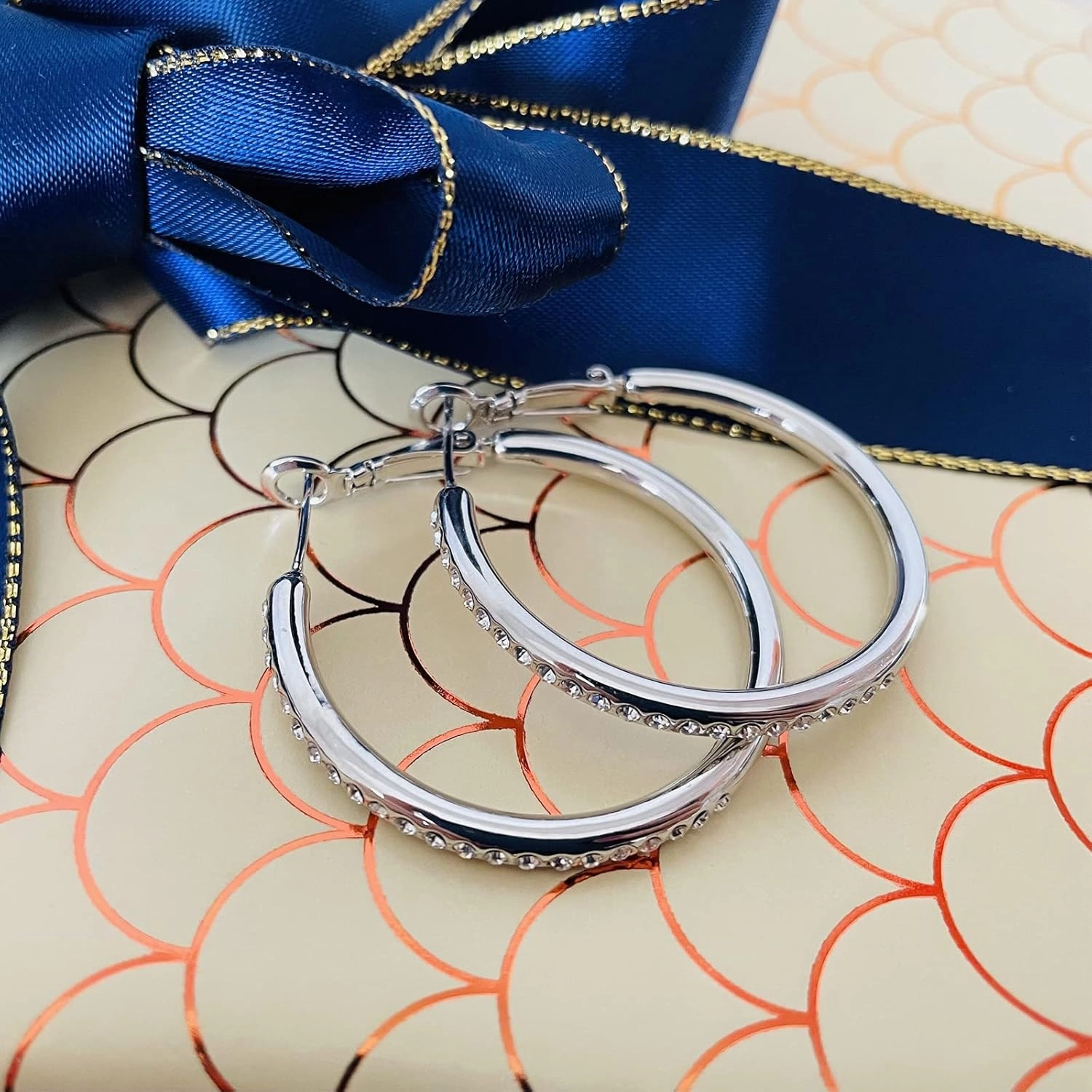 Silver Hoop Earrings for Women, Fashion Lightweight CZ Cubic Zirconia Rhinestone Hoops Gifts White Gold Rose Gold Plated 35mm - 45mm