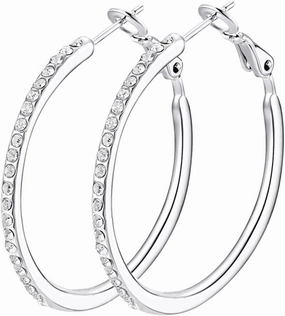 Silver Hoop Earrings for Women, Fashion Lightweight CZ Cubic Zirconia Rhinestone Hoops Gifts White Gold Rose Gold Plated 35mm - 45mm