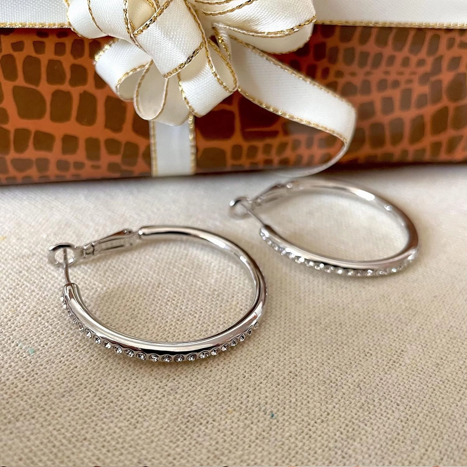 Silver Hoop Earrings for Women, Fashion Lightweight CZ Cubic Zirconia Rhinestone Hoops Gifts White Gold Rose Gold Plated 35mm - 45mm