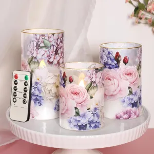 Silverstro Hydrangea Rose LED Flameless Candles with Remote Control & Timer Function - Real Wax 2AA Battery Operated Candles - Home Farmhouse Holiday Spring Summer Decorations - Set of 3