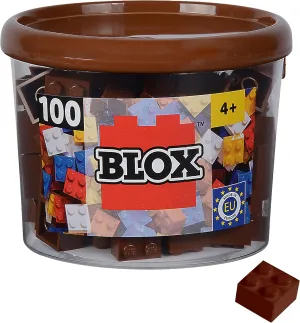 Simba 104114533 Blox, 100 Brown Building Blocks for Children from 3 Years, 4 Bricks, in Tin, High Quality, Fully Compatible with Many Other Manufacturers, Brown
