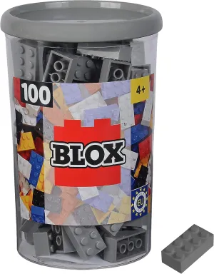 Simba 104114544 Blox, 100 Grey Building Blocks for Children from 3 Years, 8 Bricks, in Tin, High Quality, Fully Compatible with Many Other Manufacturers, Grey