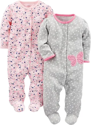 Simple Joys by Carter's Baby Girls' 2-Pack Cotton Snap Footed Sleep and Play