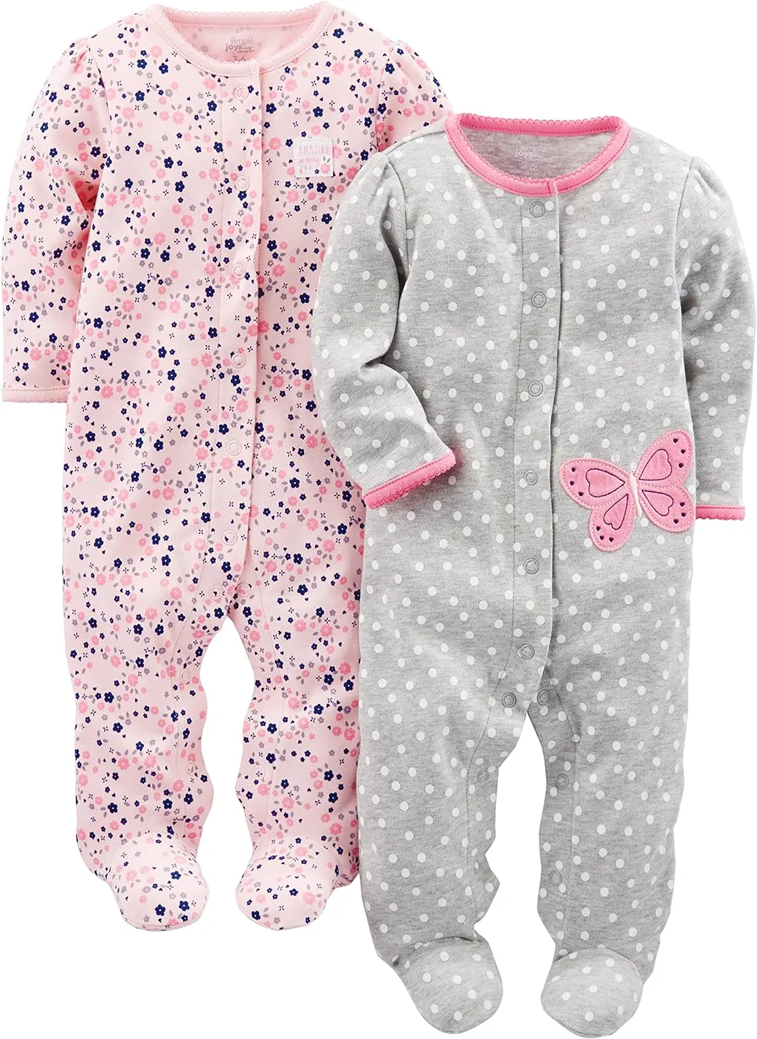 Simple Joys by Carter's Baby Girls' 2-Pack Cotton Snap Footed Sleep and Play