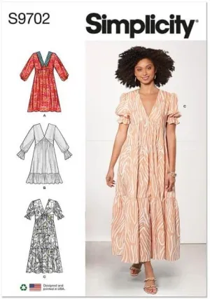 Simplicity Misses' V-Neck Empire Dress Sewing Pattern Kit, Code S9702, Sizes 8-10-12-14-16, Multicolor