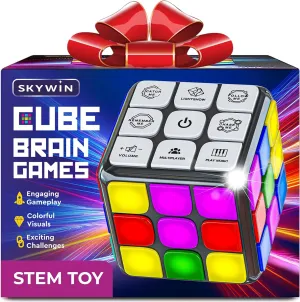 Skywin Puzzle STEM Memory Cube Game, Entertaining, Fun & Unique Flashing Memory Cube, Electronic Memory & Speed Game Development for Kids & Adults, Brain Hands and Eyes Coordination Game Cubes (Black)