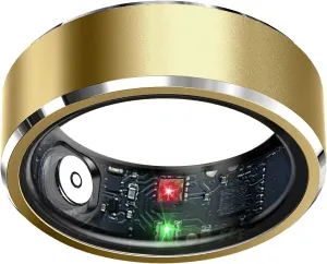 Sleep Tracker Ring with Heart Rate, Waterproof Fitness Ring for Activity Monitoring/Steps/Distance/Calories, Air Gestures,Up to 7-Day Battery, for iOS and Android (Light Gold, 8)