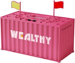 Smart Container Coin Bank, Container Shaped Piggy Bank Coin Counter Machine Automatic Recognition and Counting Money Bank with LCD Display (Pink)