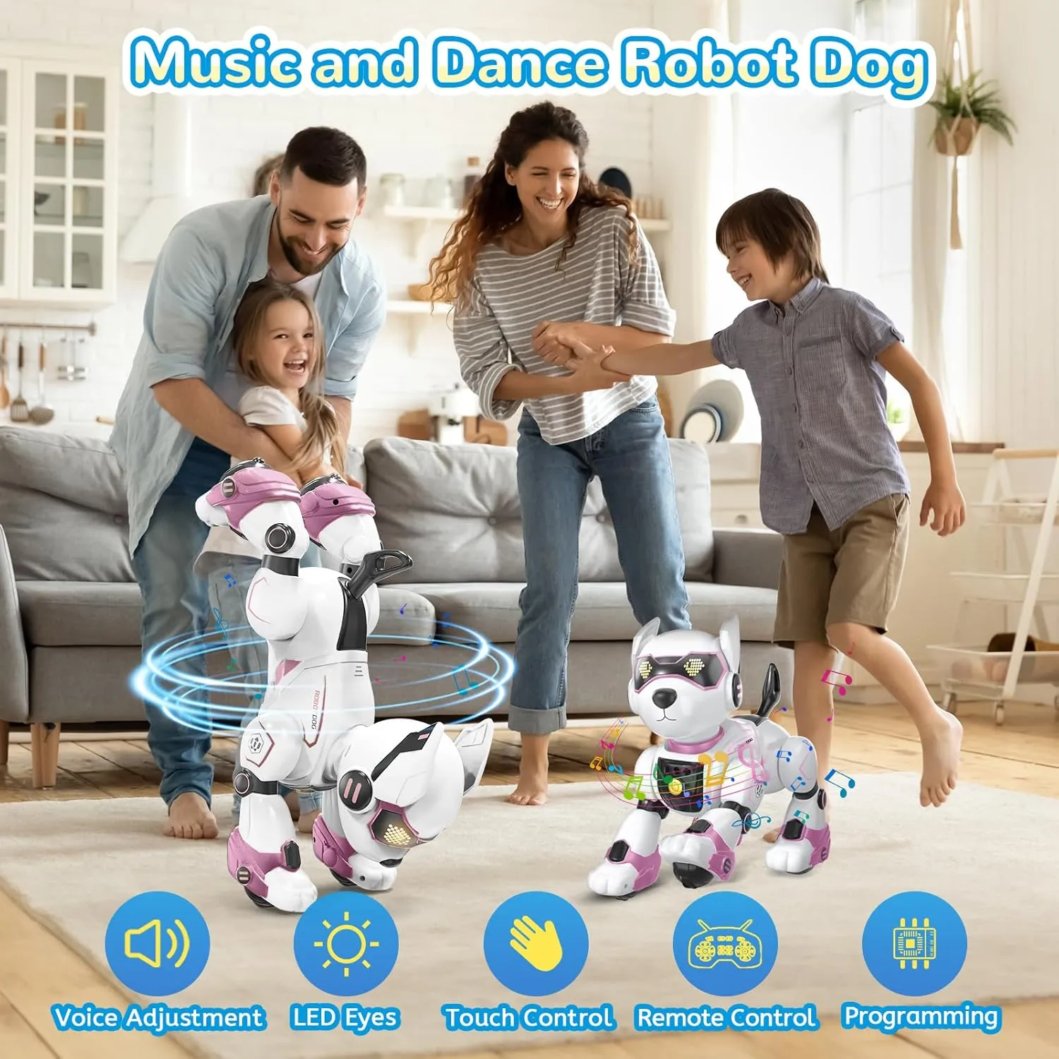 Smart Robots Dog Toy for Kids, Programmable Interactive RC Robotic Pets with Voice Control and Touch Sensory, Imitates Animals Music Dancing, Present for Kids Boys and Girls(Pink)