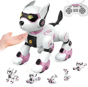 Smart Robots Dog Toy for Kids, Programmable Interactive RC Robotic Pets with Voice Control and Touch Sensory, Imitates Animals Music Dancing, Present for Kids Boys and Girls(Pink)