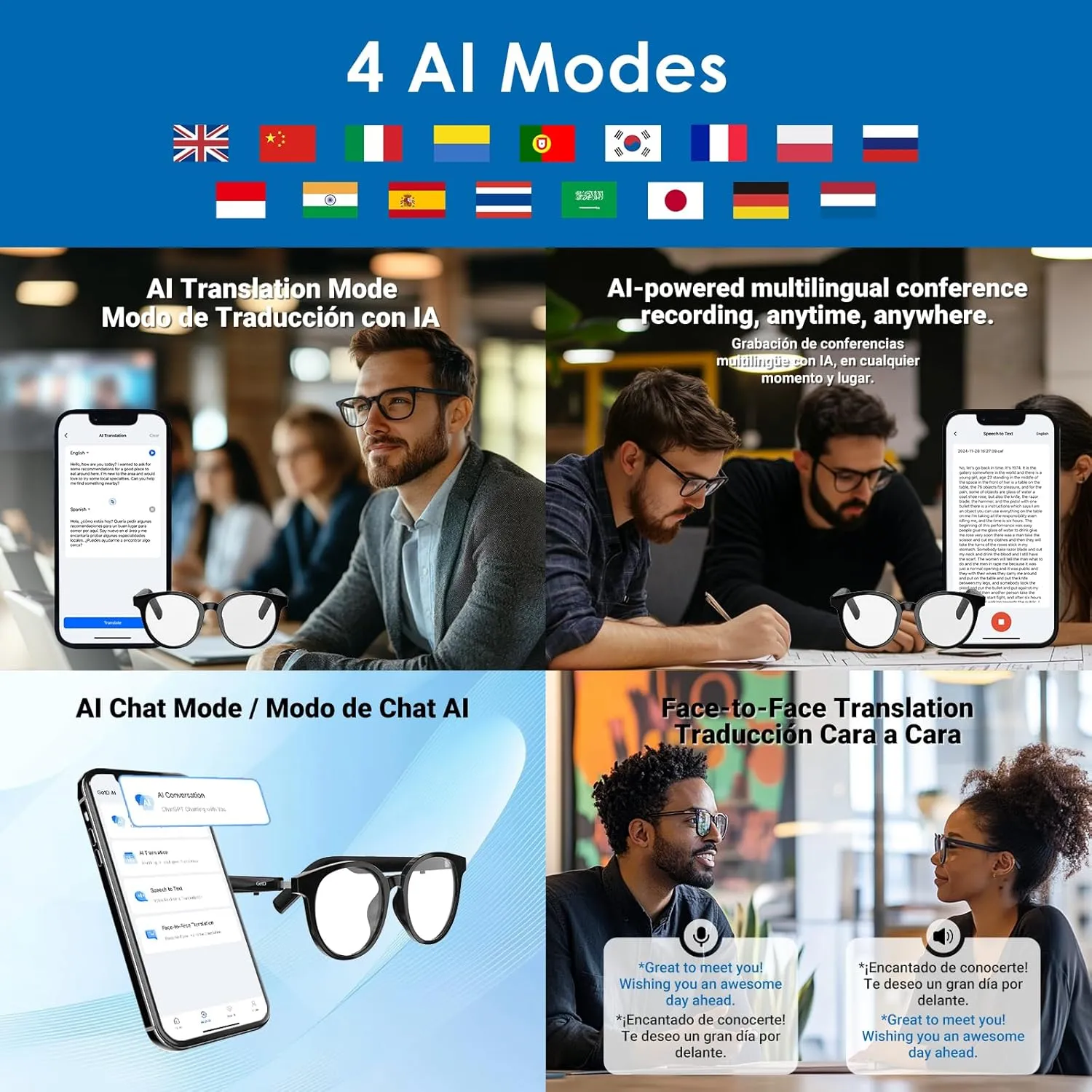 Smart Sunglasses, Round Polarized Lens Bluetooth Glasses for Women and Men with Speaker, Music Glasses AI Translator, 11H Battery Life, Voice Control, Smart Eyewear for Travel Driving Meeting