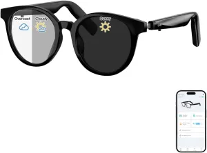 Smart Sunglasses, Round Polarized Lens Bluetooth Glasses for Women and Men with Speaker, Music Glasses AI Translator, 11H Battery Life, Voice Control, Smart Eyewear for Travel Driving Meeting