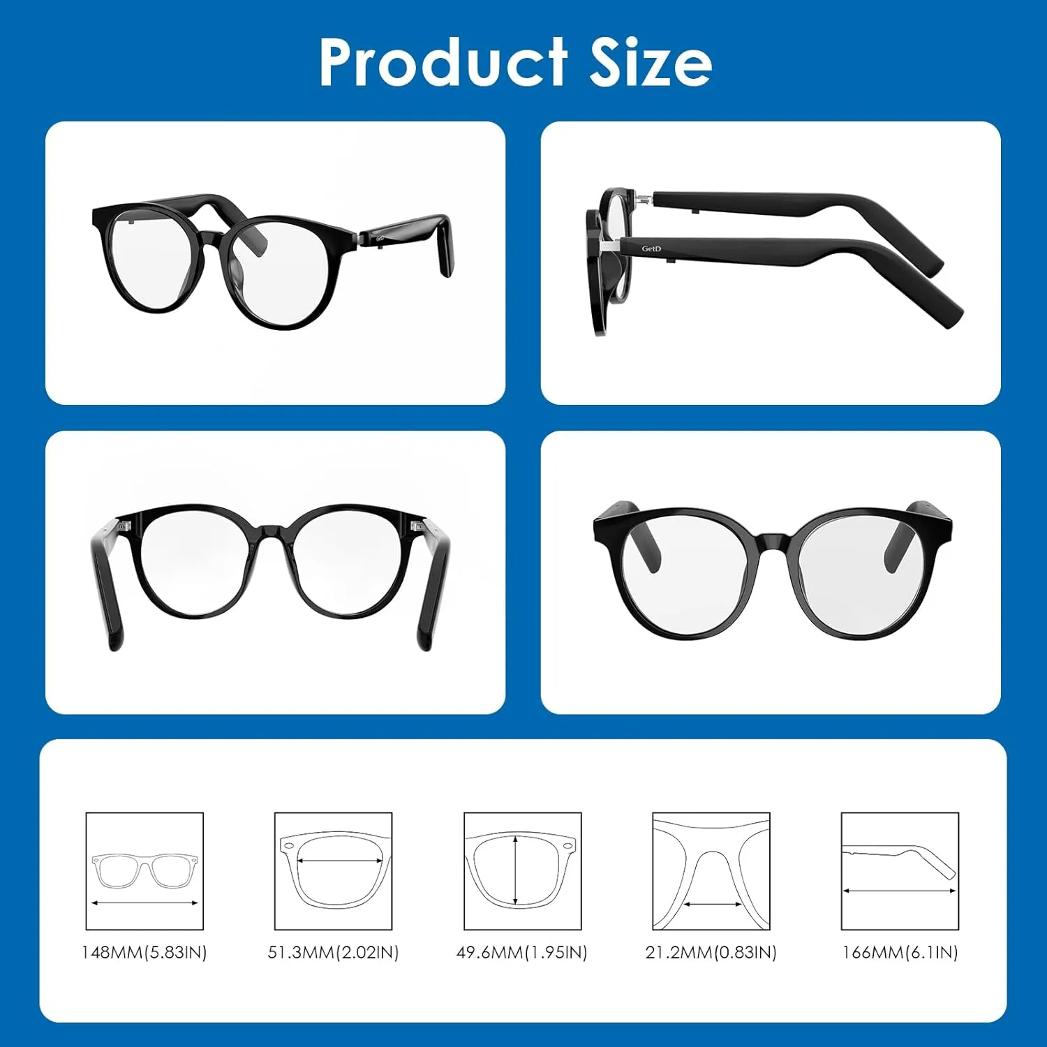 Smart Sunglasses, Round Polarized Lens Bluetooth Glasses for Women and Men with Speaker, Music Glasses AI Translator, 11H Battery Life, Voice Control, Smart Eyewear for Travel Driving Meeting