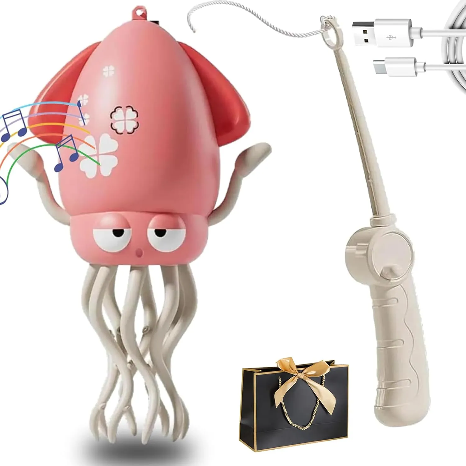 Smart Tentacle Explorer, Wiggly Wonder Octopus, Playful Octopus Toy, Automatic Swing Magic Obstacle Avoidanceoctopus with LED & Music, Self-Navigating Robotic Pet Toys for Indoor Cat Dog(Pink, Fishing
