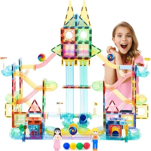 Smart Toys 160 PCS Marble Run Magnetic Tiles Building Blocks Marbles Race Track Magnets Toys Play Set STEM Building & Learning Educational Construction Maze Game Kit Boys Girls Age 3 4 5 6 7 8 