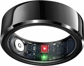 Smart Ring Health Tracker, Sleep Tracker Ring with Heart Rate, Waterproof Fitness Ring for Activity Monitoring/Steps/Distance/Calories, Air Gestures, Up to 7-Day Battery, for iOS Android (Black,#12)