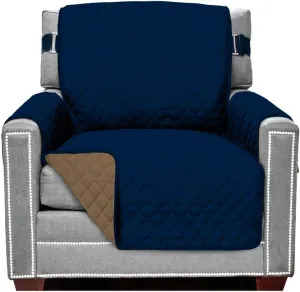 Sofa Shield Chair Slipcover with Patented Strap, Reversible Tear Resistant Soft Quilted Microfiber, 23in Seat Width, Durable Furniture Stain Protector, Washable Cover for Dogs, Kids, Navy Sand
