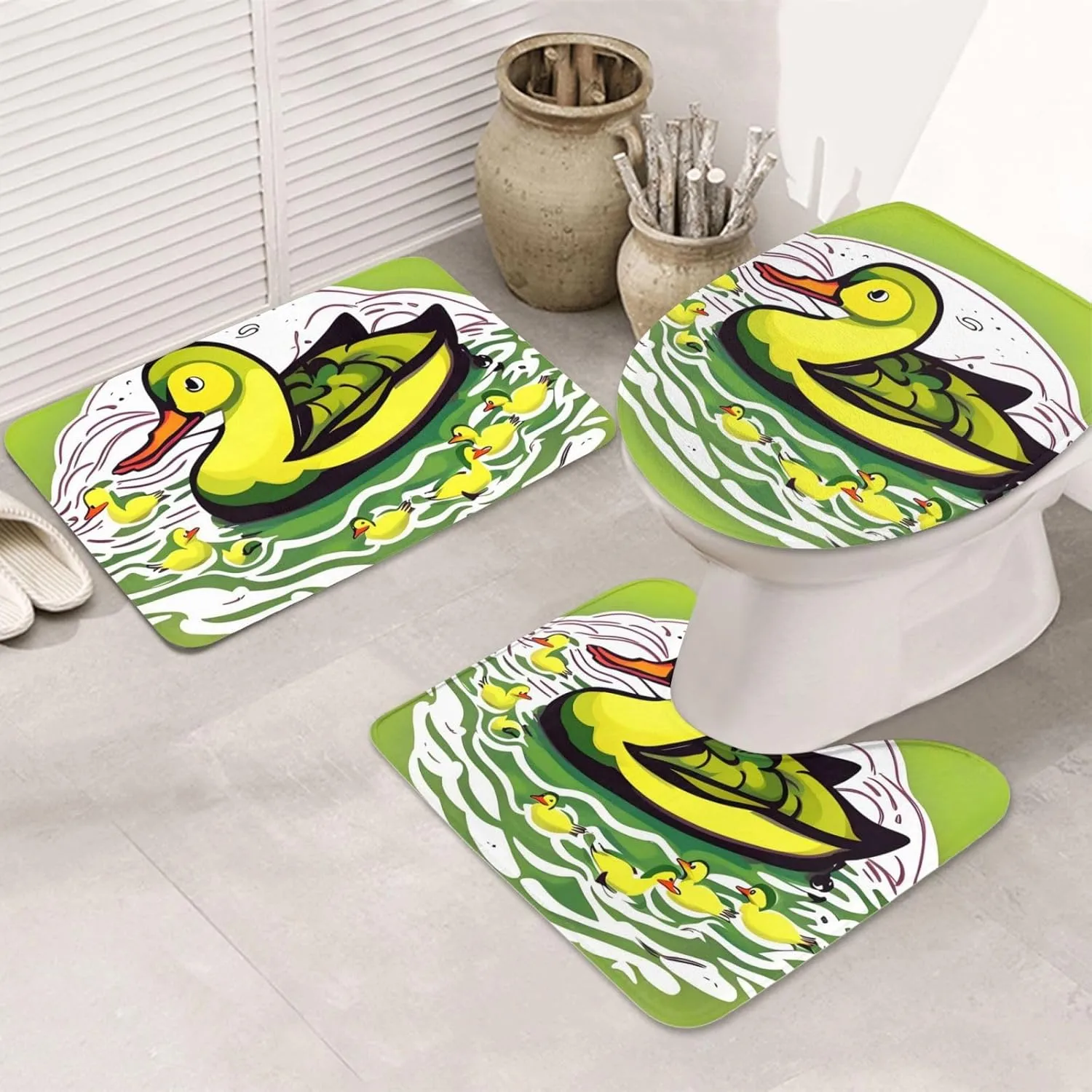 Soft and Comfortable Flannel Bathroom Non Slip Rugs,Super Absorbent Anti-Skid Carpet 3 Pieces/Set Duck Flock Game