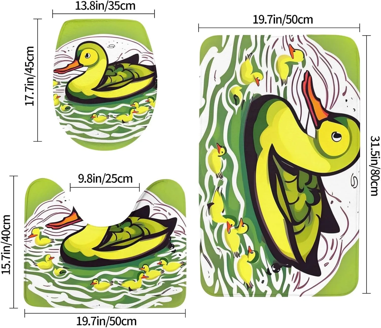 Soft and Comfortable Flannel Bathroom Non Slip Rugs,Super Absorbent Anti-Skid Carpet 3 Pieces/Set Duck Flock Game