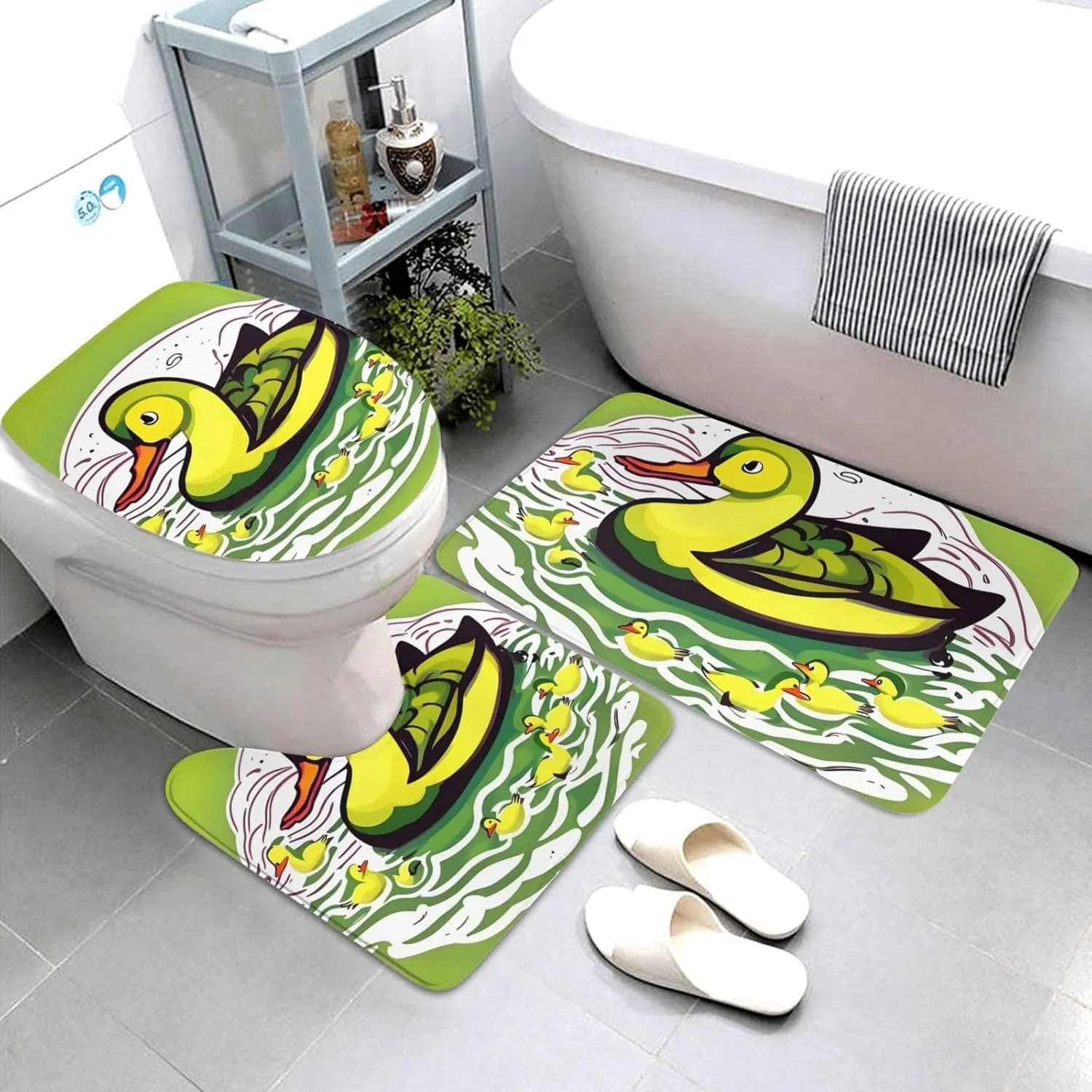 Soft and Comfortable Flannel Bathroom Non Slip Rugs,Super Absorbent Anti-Skid Carpet 3 Pieces/Set Duck Flock Game