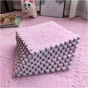 Soft Interlocking Carpet Tiles with Border, Plush Foam Square Floor Mats Set, Fluffy Puzzle Area Rugs，0.6/1cm Thick (Color : Pink, Size : 30x30x1.0cm-30tiles)