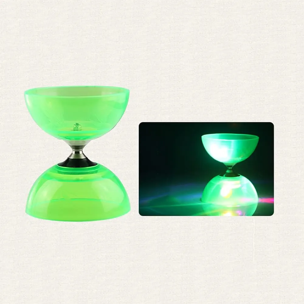 Soft Rubber Yoyo Set, with 1 Pc Diabolo, 1 Pc Spare 10m Rope, 2 Pcs Professional Poles, 1 Pc Net Bag, Flashing Triple Bearing Diabolo, for Beginners, Experienced Players (Green)