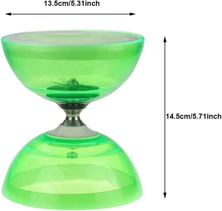 Soft Rubber Yoyo Set, with 1 Pc Diabolo, 1 Pc Spare 10m Rope, 2 Pcs Professional Poles, 1 Pc Net Bag, Flashing Triple Bearing Diabolo, for Beginners, Experienced Players (Green)