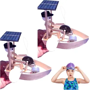 Solar-Powered Rowing Robot, Cute Wooden Figures, Realistically Simulate Rowing Movements, Adding Fun, As if Performing a Small Water Theater (2 pcs)