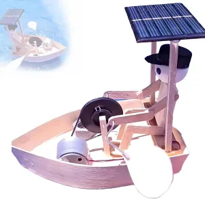 Solar-Powered Rowing Robot,Handmade Creative DIY Swimming Pool Solar Powered Wooden Rowing Robot,Suitable for Desktop Water Yard Lawn Patio Decor