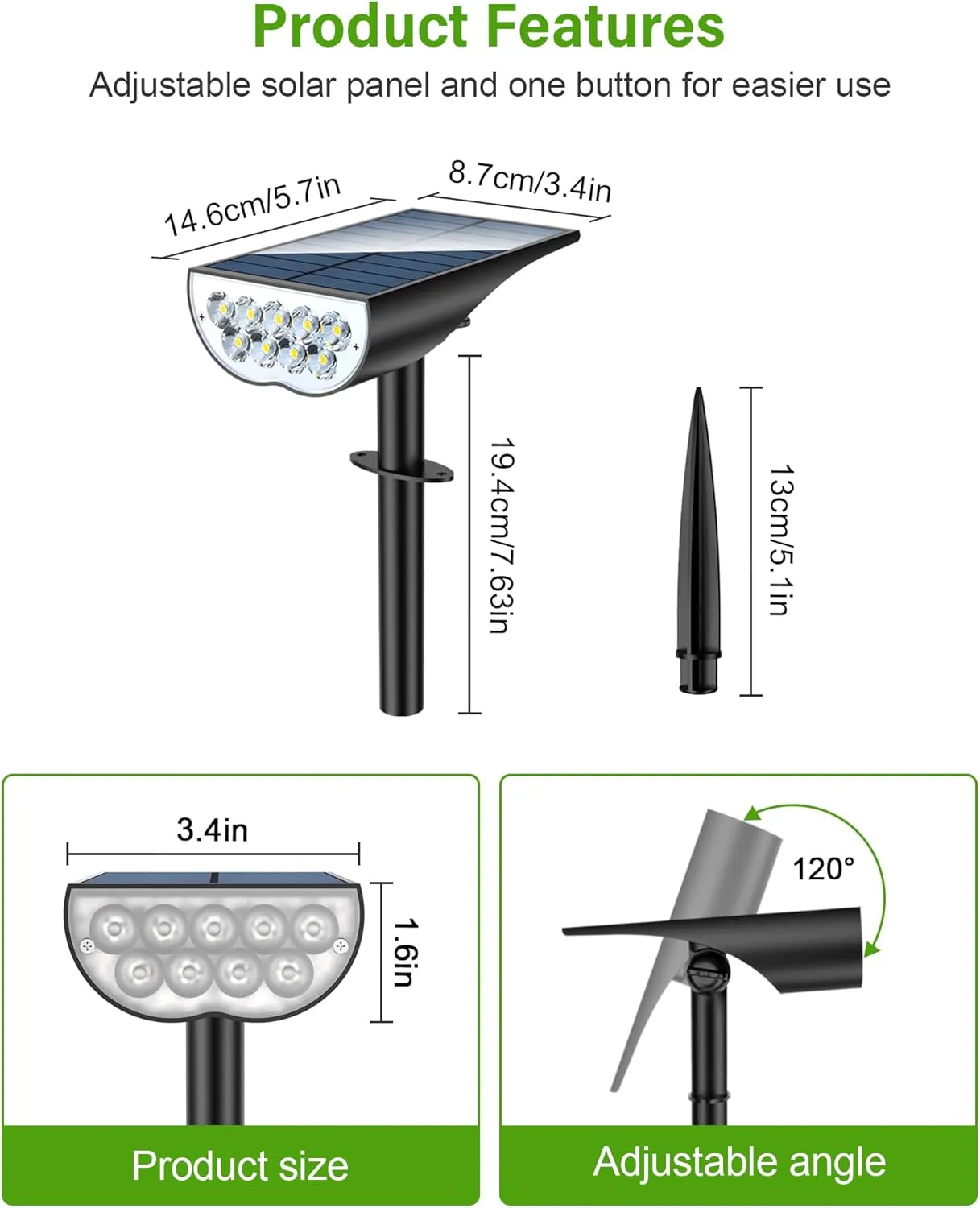 Solar Spot Lights Outdoor, Solar Lights Outdoor Waterproof IP65, 3 Brightness Modes Dusk to Dawn Landscape Spotlights for Yard Garden Pathway Tree Decoration, Cool White, 6 Pack