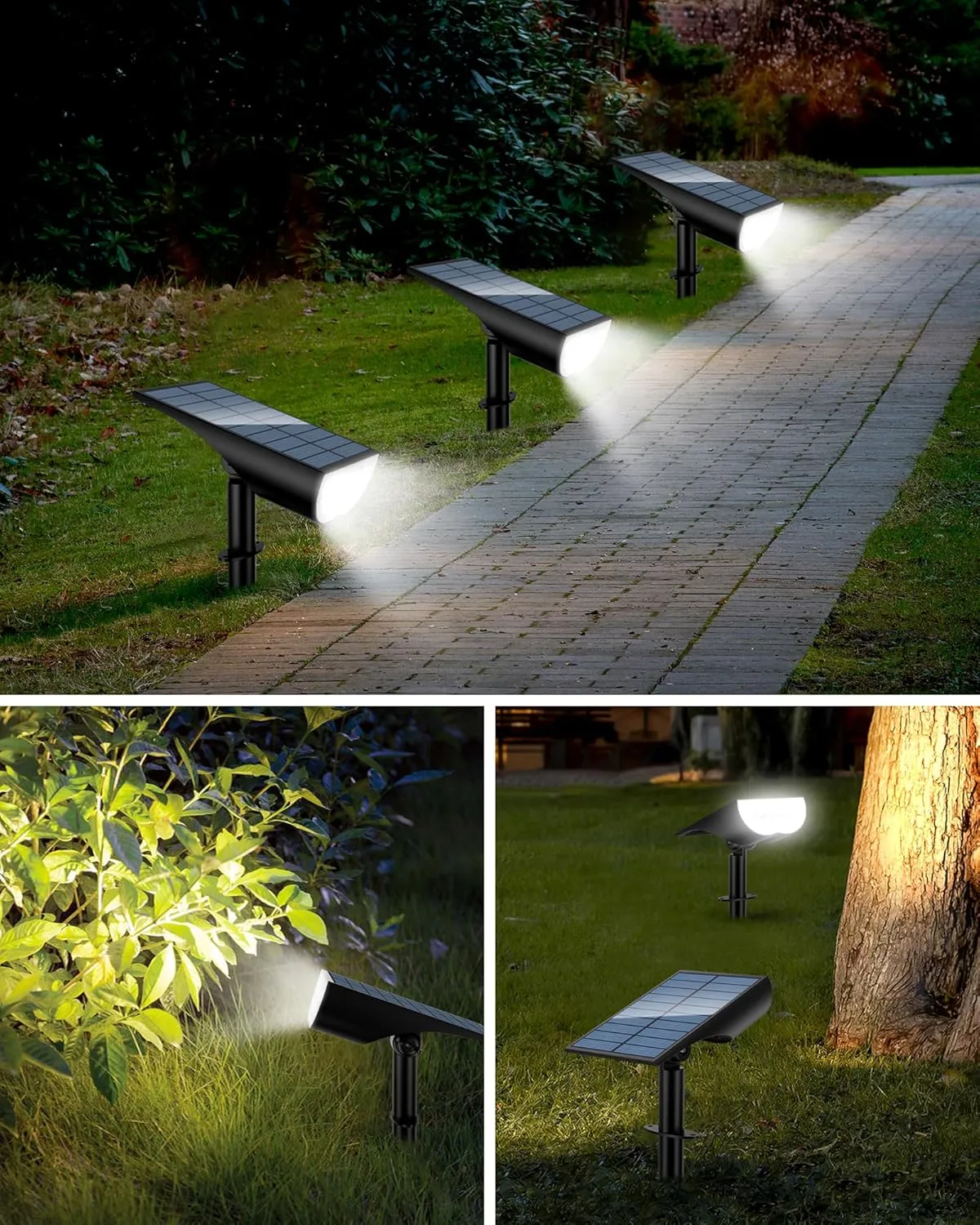 Solar Spot Lights Outdoor, Solar Lights Outdoor Waterproof IP65, 3 Brightness Modes Dusk to Dawn Landscape Spotlights for Yard Garden Pathway Tree Decoration, Cool White, 6 Pack