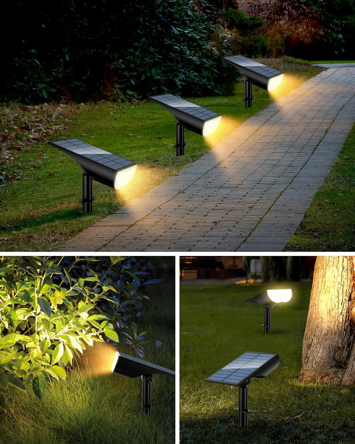 Solar Spot Lights Outdoor, Solar Lights Outdoor Waterproof IP65, 3 Brightness Modes Dusk to Dawn Landscape Spotlights for Yard Garden Pathway Tree Decoration, Warm White, 6 Pack
