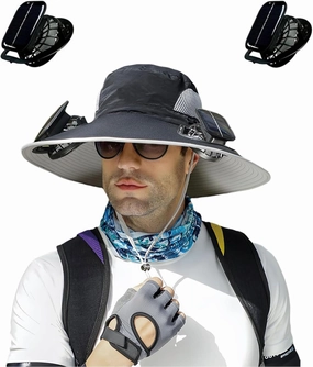 Solar Powered Fan Cooling Hat for Outdoor Work and Fishing,Wide Brim Sun Hat for Men Fishing Hats with 2 Solar Fan