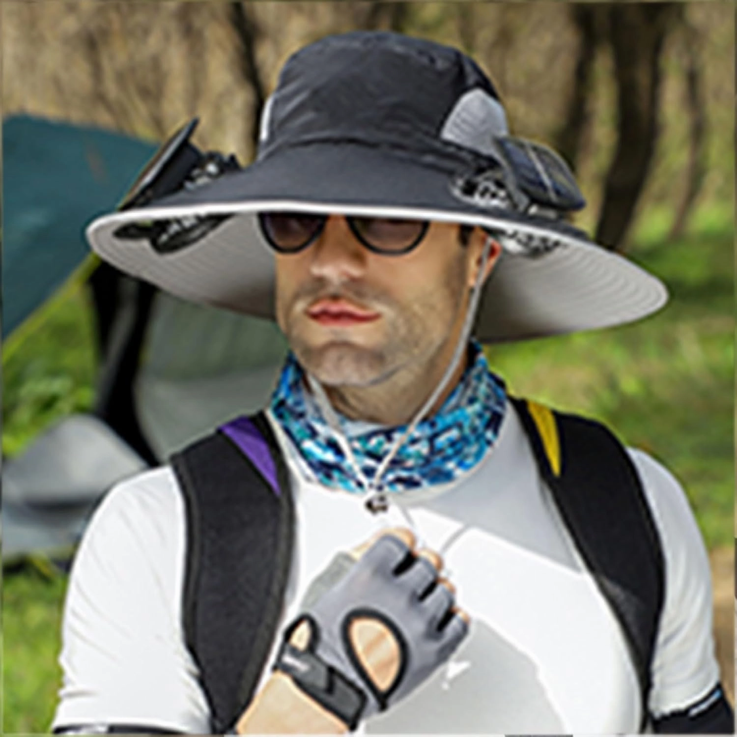 Solar Powered Fan Cooling Hat for Outdoor Work and Fishing,Wide Brim Sun Hat for Men Fishing Hats with 2 Solar Fan