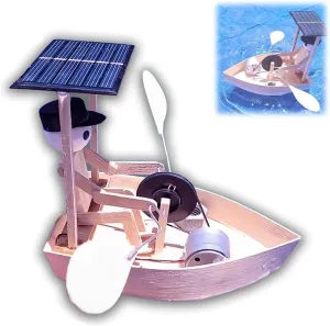 SolarPowered Rowing Robot, Handmade Wooden Mini Solar Water Boat, Creative Robot Powered Boat with So Lar, Funny Eco-Friendly So Lar Bo-at Toy, Suitable for Desktop Water Yard Lawn Patio Decor
