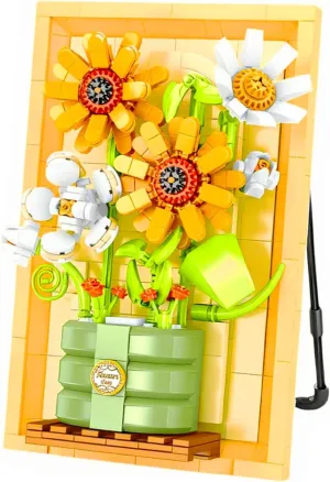 SOLEILHOME Sunflower Bouquet Framed Wall Art Building Kit - 562 Pieces Botanical Brick Set for Adults, DIY 3D Floral Picture Frame Home Décor, Creative Gift for Women/Men