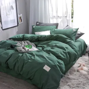 Solid Color Washed Cotton Duvet Cover Set,Textured Breathable Ultra Soft Comforter Cover Set,Durable Comfy Reversible Bedding Set for Home-Green a Full 180x220cm(71x87inch) (Green B Twin 150x200cm(59
