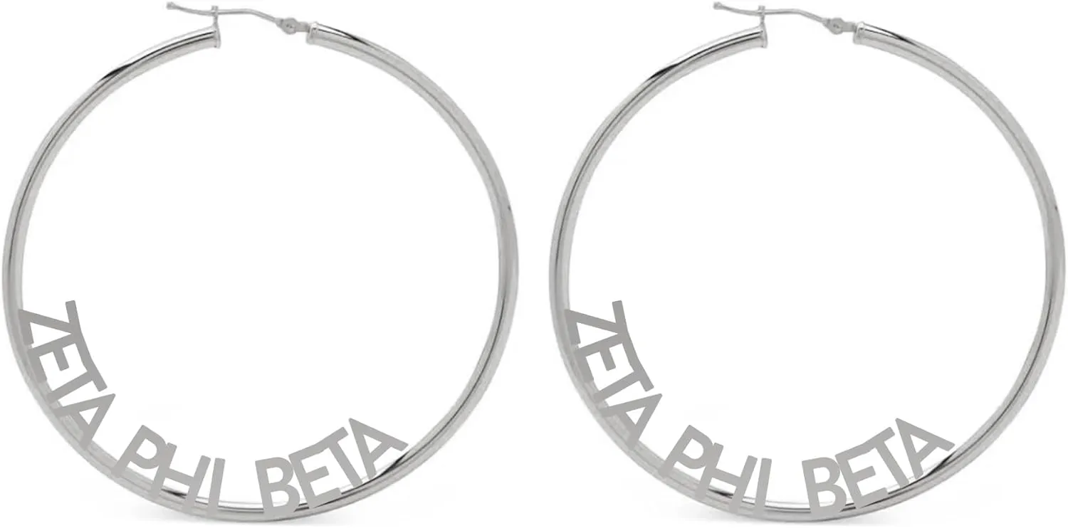 Sorority Shop Zeta Phi Beta- Hoop Silver-Plated Dainty Earrings for Women - Zeta Phi Beta Jewelry with Ideal 2" Diameter Hoops - Zeta Phi Beta Gifts